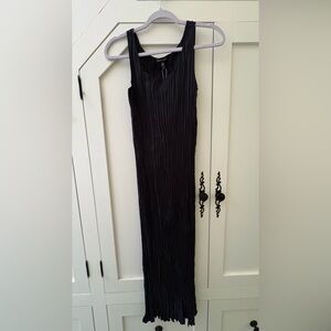 NWT EILEEN FISHER BLACK CRUSHED CUPRO SCOOP NECK F/L DRESS Size S/P